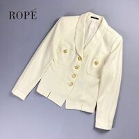美品 ROPE ロペ デザインボタン 丸襟セレモニージャケット 総裏 レディース 白 ホワイト サイズL*NC28