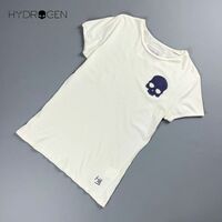 HYDROGEN ハイドロゲン ドクロ クルーネック半袖Tシャツ カットソー トップス レディース 白 ホワイト サイズL*NC328