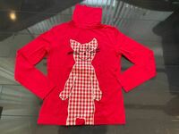 美品　MIEKO UESAKO ミエコ ウエサコ　ネコアップリケ付き コットン素材タートルネック長袖シャツ 赤 size42