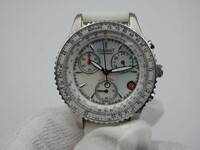 ギオネ レディースクロノグラフ腕時計●フライトタイマーBR200L ホワイトシェル GUIONNET
