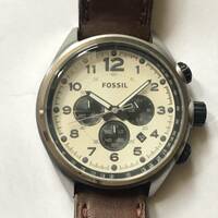 FOSSIL 　フォッシル 　 腕時計 　クロノグラフ 　レザー　 革ベルト　 CH2835　　アイボリー　　シルバー