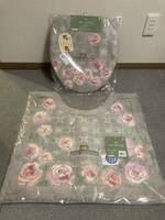 【新品】日本製 トイレタリー 2点セット 花柄 バラ柄　トイレマット フタカバー　グレー