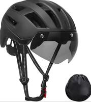 自転車用ヘルメット　大人用　黒　ブラック　磁気ゴーグル付き 57-62cm 3段階調整可能　ロードバイク　サイクリング　虫対策　男女兼用