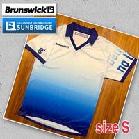 SUNBRIDGE B+ V首 襟付きシャツ ブルー Sサイズ ボウリングユニフォーム 昇華プリント 半袖シャツ Brunswick ブランズウィック 着用感無し