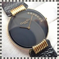 クリスチャン・ディオール バキラ L47.153.3 クオーツ 7Pストーン ブラックムーン 30mm レディース 腕時計 Christian Dior 1円スタート