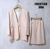 美品 Christian Dior クリスチャンディオール サイズ9 ピンク ジャケット スカート セットアップ スーツ シルク混 グレンチェック柄