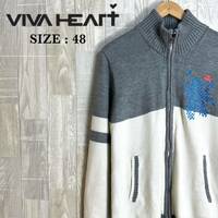 M3613 VIVAHEART ビバハート　蓄熱ニットジャケット　ゴルフウェア　サイズ48 グレー　ホワイト　メンズ　刺繍　フルジップ　アウター