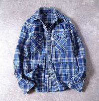 BLUE BLUE ハリウッドランチマーケット チェック ネルシャツ ジャケット サイド ジップ ポケット 厚手コットン ウエスタン (1) o-988