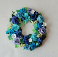 折り紙 バラ リース ブルー系 壁面飾り ギフト