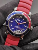 中古 ショパール Chopard ハッピースポーツ ハッピーオーシャン 278587-3002 デイト 5Pダイヤ SS ブルー文字盤 自動巻き ボーイズ 腕時計