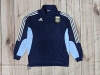 4．アルゼンチン代表 00s オールド アディダス エンブレム ロゴ ハーフジップ 長袖 シャツ サッカー Y2K メンズL 紺水色白x403