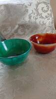中国美術　天然石茶碗　赤（瑪瑙）緑（不明）２点セット