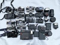 【1円スタート】Canon Nikon OLYMPUS MINOLTA などフィルムカメラ レンズ 周辺機器 24点 まとめ売り ジャンク品