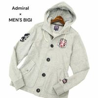 Admiral × MEN'S BIGI アドミラル × メンズビギ ユニオンジャック 刺繍★ スウェット フーディー パーカー Sz.3 メンズ 灰　C4T02721_3#O