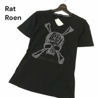 【新品 未使用】 Rat Roen ラット ロエン スカル ロゴプリント ラインストーン 半袖 カットソー Tシャツ Sz.L　メンズ 黒　C4T03785_4#D