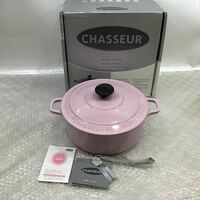 （宝）【同梱可】CHASSEUR シャスール サブライム　ラウンドキャセロール　両手鍋 鋳物ホーロー鍋 22cm ピンク　説明付　France