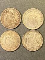 アメリカ旧貨幣　ハーフダイム　HALF DIME シーテッドリバティ4枚　1842年　1849年　1855年　1885年　おまとめ　身辺整理