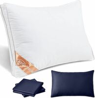 枕 枕カバー２枚付き まくら ホテル仕様 高反発枕 安眠快眠 丸洗い可能 立体構造 (70*50*20cm, ネイビー) ホワイト