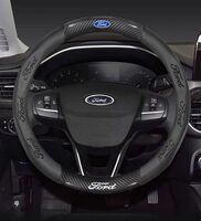 送料無料　Ford専用 ハンドルカバー ステアリングカバー 円型 本革 カーボン調