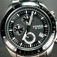 美品 FOSSIL フォッシル CH2600 腕時計 クオーツ アナログ クロノグラフ ステンレススチール ブラック文字盤 新品電池交換済み 動作確認済