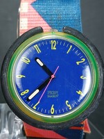 POP SWATCH ポップスウォッチ AG 1980 アナログ クォーツ 腕時計 ブルー文字盤 カラフル ラバーベルト ブレスレットタイプ 新品電池交換済