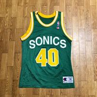 90s USA製 champion NBA SONICS KEMP ユニフォーム 緑 黄色 36サイズ 古着 ナンバリング ショーン・ケンプ
