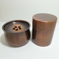 槌目 銅製 茶筒 建水 2点セット [ 茶器 茶道具 茶入 煎茶道具 計482ｇ]
