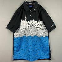 Wm481 美品 ルコックスポルティフ ルコックゴルフ ゴルフウェア 半袖 ポロシャツ デザインシャツ 刺繍 黒 メンズ L