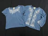 シビラ 洗える/刺繍入り7分袖カーディガン＆半袖プルオーバーアンサンブルニット 青白M al014