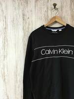 V712☆【フロントロゴ スウェットシャツ トレーナー】Calvin Klein カルバンクライン 黒 M