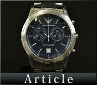 176413□動作確認済 Emporio Armani エンポリオアルマーニ 腕時計 クォーツ クロノ デイト スモセコ AR-0583 ブラック メンズ/ D