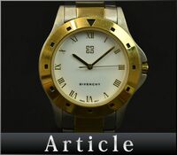 176196□動作確認済 GIVENCHY ジバンシィ 腕時計 クォーツ 3針 ローマン ラウンド MS.15.XVI GP SS ホワイト ゴールド メンズ/ D