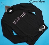 新品正規品 Calvin Klein カルバンクライン 春先最旬 ストレッチコットン スウェット トレーナー US:M JP:L 黒(W11) NM1960