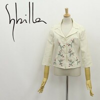 ◆Sybilla シビラ リネン混 コットン 七分袖 花 フラワー刺繍 ジャケット アイボリー M