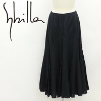 美品◆Sybilla シビラ コットン＆リネン ロング フレア マーメイド スカート 黒 ブラック L
