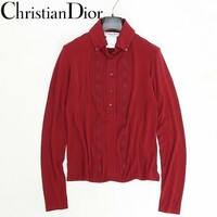 国内正規品◆Christian Dior クリスチャン ディオール カシミヤ混 ストレッチ ハーフボタン トップス ワインレッド 42