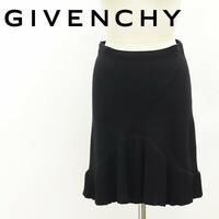 ◆GIVENCHY ジバンシィ 裾プリーツデザイン 切替 ウール ニット スカート 黒 ブラック S