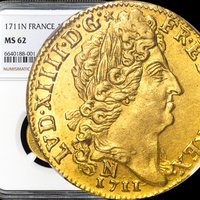 【レア 最高鑑定唯一 NGC MS62】1711年 フランス 太陽王ルイ14世 ルイドール金貨 モンペリエミント/アンティークコイン