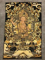 中国 チベット 密宗 密教 卍 ドンカ 金糸刺繍 錦絵 織物 仏像 仏画 文殊菩薩 仏教美術 sux188