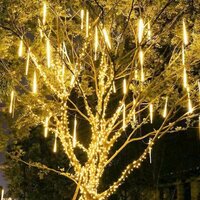 イルミネーションライト 30m/8本 LEDライト 電球色 ソーラー充電 ロマンチック雰囲気 飾り付け リモコン付き 防水防雨 結婚式 恋人の日