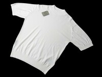  メンズ S ジョンスメドレー 最高級コットン モックネックシャツ SS110 ホワイト JOHN SMEDLEY イギリス製★