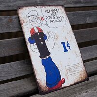 【ブリキ看板】ポパイ Popeye HEY KIDS ガレージ レトロ風 インテリア 店舗 カフェ BAR 壁飾り 20cm×30㎝（送料無料！）