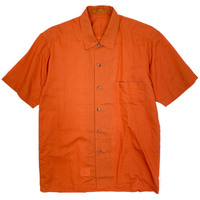 綿&麻◆LANCEL ランセル ワンポイント刺繍 半袖シャツ Mサイズ / オレンジ メンズ 紳士 日本製