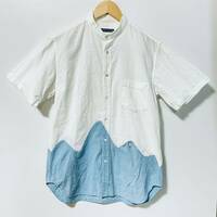 H8062gg TSUMORI CHISATO(ツモリチサト) サイズ2（M位） 半袖シャツ 白 ブルー レディース 綿100% ノーカラーシャツ おしゃれ