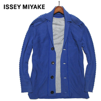 【ISSEY MIYAKE】 衿付きカーディガン　ブルー　メッシュ織り　サイズ2（M） 春夏　イッセイミヤケ　日本製
