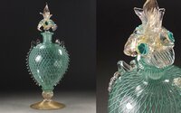 ∇花∇憧れの高級ムラノガラス 花の造形とレース装飾の美しい飾り壷 高さ29cm ヴェネチア・グラスの秀作