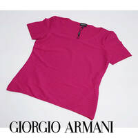 大きいサイズ 新品未使用 GIORGIO ARMANI ジョルジオアルマーニ 定番半袖カットソー 46サイズ ブラック ピンク系 