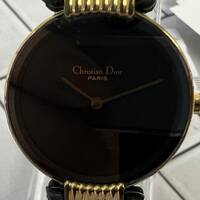 E018-M15-6458 ◎ Christian Dior クリスチャンディオール 腕時計 クオーツ 46 153-4 レディース 文字盤ブラック 2針