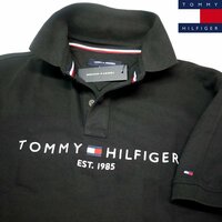 新品 トミーヒルフィガー 刺繍ロゴ ストレッチ ポロシャツ (XL) ブラック 黒 ゴルフにも！TOMMY HILFIGER USAモデル /ba20