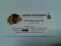 CHICAGO BLACKHAWKS HEAD COACH JOE QUENNEVILLE name card